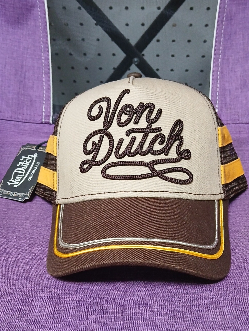 Von Dutch Brown, Cream & Yellow Men's Trucker Hat